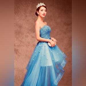 Blue Heart Floral Embellished Top Long Fairy Tale